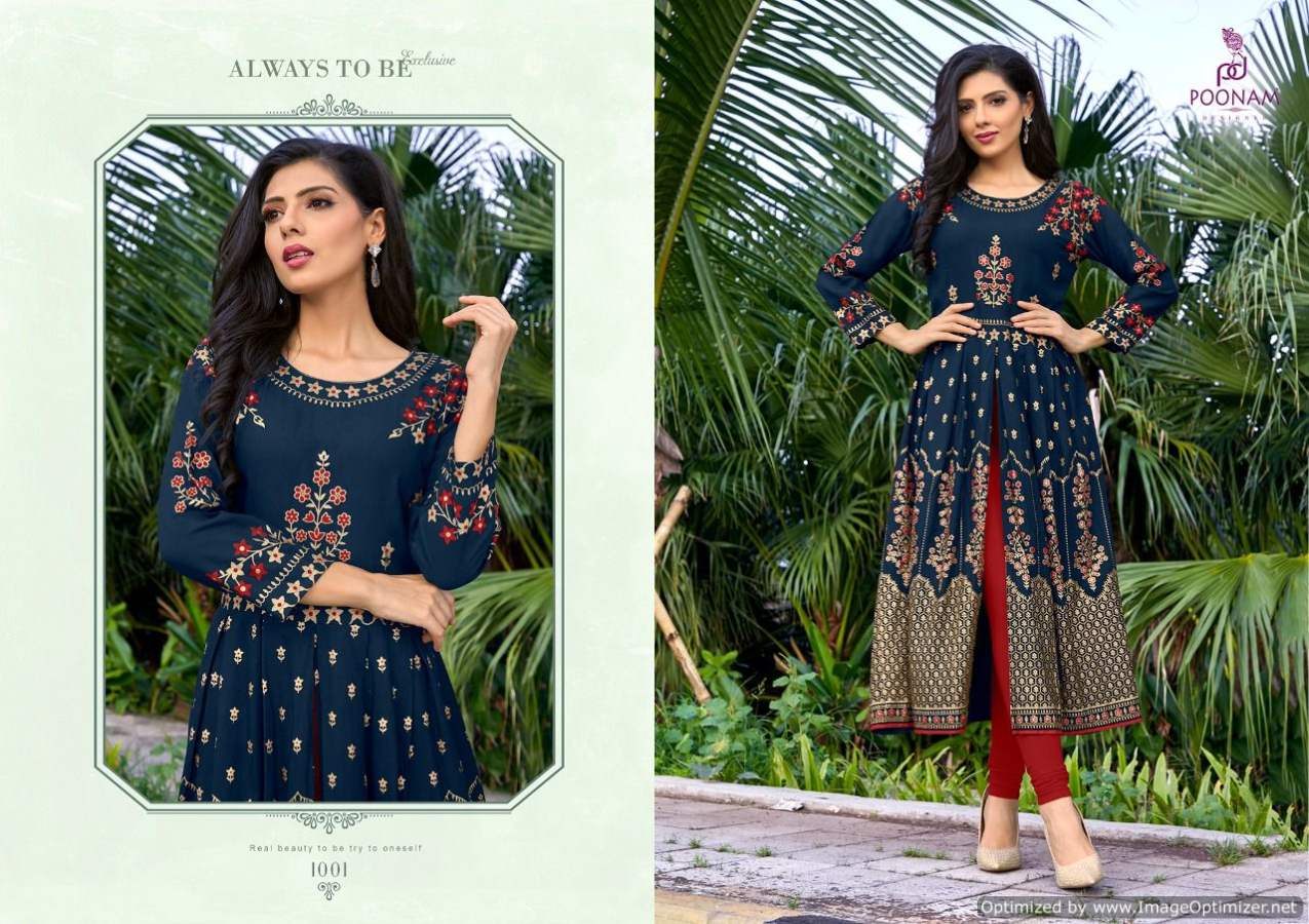 Poonam Yashika Latest Ethnic Wear Rayon Foil Printed Kurti Collection